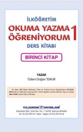 1. Sınıf Türkçe Okuma Yazma Öğreniyorum (1. Kitap)