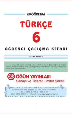 6. Sınıf Türkçe Öğrenci Çalışma Kitabı